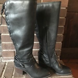 Tall black "vegan leather " boots size 8.